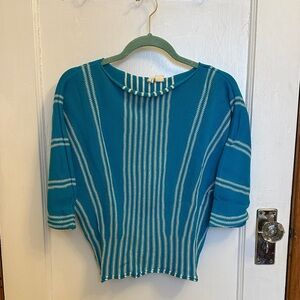 Moth by Anthropologie Western Teal Striped Sweater